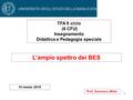 1 Prof. Domenico Milito L’ampio spettro dei BES 10 marzo 2015 TFA II ciclo (6 CFU) Insegnamento Didattica e Pedagogia speciale.