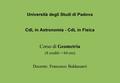 Università degli Studi di Padova CdL in Astronomia - CdL in Fisica Corso di Geometria (8 crediti = 64 ore) Docente: Francesco Baldassarri.