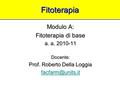 Fitoterapia Modulo A: Fitoterapia di base a. a. 2010-11 Docente: Prof. Roberto Della Loggia