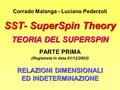 SST- SuperSpin Theory TEORIA DEL SUPERSPIN RELAZIONI DIMENSIONALI ED INDETERMINAZIONE Corrado Malanga - Luciano Pederzoli SST- SuperSpin Theory TEORIA.