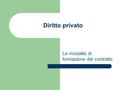 Diritto privato Le modalità di formazione del contratto.