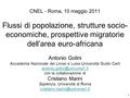 1 CNEL - Roma, 10 maggio 2011 Flussi di popolazione, strutture socio- economiche, prospettive migratorie dell’area euro-africana Antonio Golini Accademia.