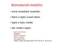 Biomateriali metallici acciai inossidabili austenitici titanio e leghe a base titanio leghe a base cobalto altri metalli e leghe leghe nichel-titanio amalgami.