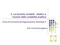 2. Le tecniche contabili: obiettivi e funzioni della contabilità analitica Corso di Economia ed Organizzazione Aziendale II Prof. Cristina Ponsiglione.