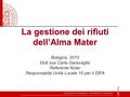 La gestione dei rifiuti dell’Alma Mater Bologna, 2015 Dott.ssa Carla Garavaglia Referente Nuter Responsabile Unità Locale 10 per il DIFA.