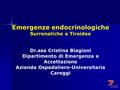 Emergenze endocrinologiche Surrenaliche e Tiroidee Dr.ssa Cristina Biagioni Dipartimento di Emergenza e Accettazione Azienda Ospedaliero-Universitaria.
