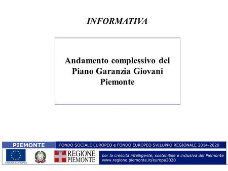 Andamento complessivo del Piano Garanzia Giovani Piemonte INFORMATIVA.