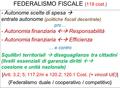 FEDERALISMO FISCALE (119 cost.) - Autonome scelte di spesa  entrate autonome (politiche fiscali decentrate) pro… - Autonomia finanziaria  Responsabilità.