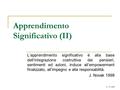 Apprendimento Significativo (II) L’apprendimento significativo è alla base dell’integrazione costruttiva dei pensieri, sentimenti ed azioni, induce all’empowerment.