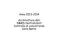 Anno 2013-2014 Architetture dati DBMS Centralizzati Controllo di concorrenza Carlo Batini.