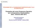 PROGRAMMA PER LA COOPERAZIONE TRANSFRONTALIERA ITALIA- SLOVENIA 2007-2013 Prospettive del nuovo Programma Operativo per la Cooperazione transfrontaliera.