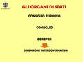 Università di Pavia CONSIGLIO EUROPEO CONSIGLIO COREPER DIMENSIONE INTERGOVERNATIVA GLI ORGANI DI STATI.