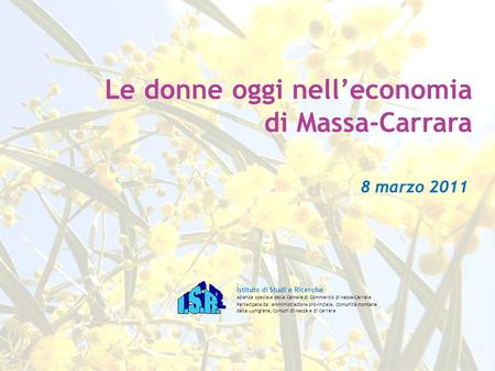 Le donne oggi nell’economia di Massa-Carrara 8 marzo 2011 Istituto di Studi e Ricerche Azienda speciale della Camera di Commercio di Massa-Carrara Partecipata.