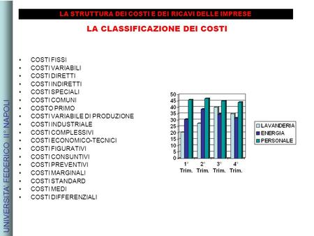 UNIVERSITA’ FEDERICO II° NAPOLI LA STRUTTURA DEI COSTI E DEI RICAVI DELLE IMPRESE LA CLASSIFICAZIONE DEI COSTI COSTI FISSI COSTI VARIABILI COSTI DIRETTI.