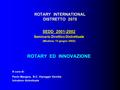 ROTARY INTERNATIONAL DISTRETTO 2070 SEDD 2001-2002 Seminario Direttivo Distrettuale (Modena, 15 giugno 2002) ROTARY ED INNOVAZIONE A cura di: Paolo Margara,