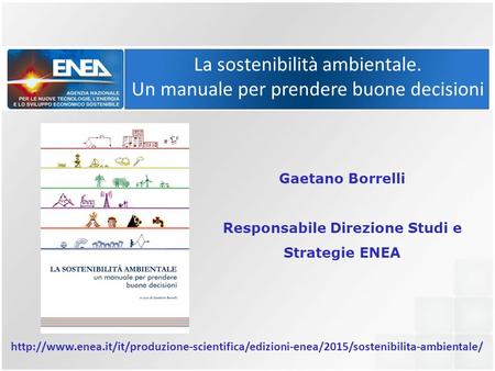 Gaetano Borrelli Responsabile Direzione Studi e Strategie ENEA La sostenibilità ambientale. Un manuale per prendere buone decisioni