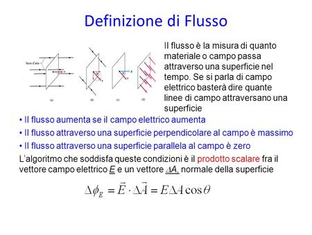Definizione di Flusso Il flusso è la misura di quanto materiale o campo passa attraverso una superficie nel tempo. Se si parla di campo elettrico basterà.