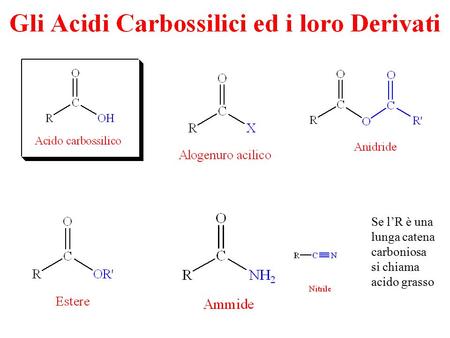 Se l’R è una lunga catena carboniosa si chiama acido grasso