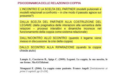 L’INCONTRO E LA SCELTA DEL PARTNER (modelli pulsionali e modelli relazionali a confronto – in che modo il passato agisce sul presente?) DALLA SCELTA DEL.