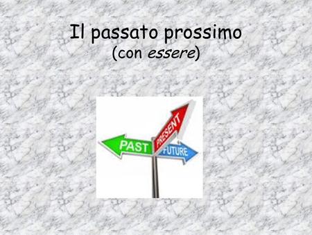 Il passato prossimo (con essere). A little review … Passato prossimo (con avere): Io honoi abbiamo-ato Tu haivoi avete+-uto Lui/lei/Lei haloro hanno-ito.