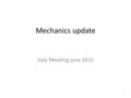 Mechanics update Italy Meeting june 2015 1. Chi fa cosa Le attivita’ in corso (che saranno mostrate) sono: Alessandro ha ridisegnato la struttura dei.