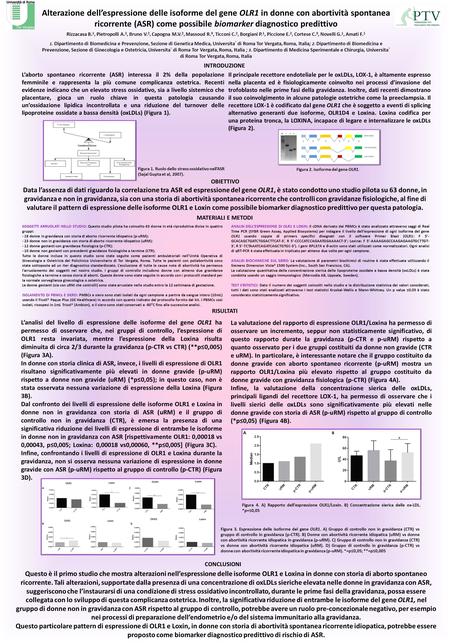 Alterazione dell’espressione delle isoforme del gene OLR1 in donne con abortività spontanea ricorrente (ASR) come possibile biomarker diagnostico predittivo.