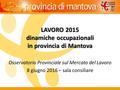LAVORO 2015 dinamiche occupazionali in provincia di Mantova Osservatorio Provinciale sul Mercato del Lavoro 8 giugno 2016 – sala consiliare 1.