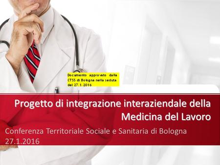 Progetto di integrazione interaziendale della Medicina del Lavoro Conferenza Territoriale Sociale e Sanitaria di Bologna 27.1.2016.