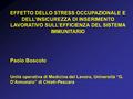 EFFETTO DELLO STRESS OCCUPAZIONALE E DELL’INSICUREZZA DI INSERIMENTO LAVORATIVO SULL’EFFICIENZA DEL SISTEMA IMMUNITARIO Paolo Boscolo Unità operativa di.