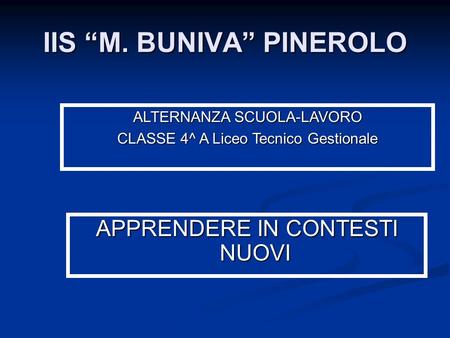 IIS “M. BUNIVA” PINEROLO APPRENDERE IN CONTESTI NUOVI ALTERNANZA SCUOLA-LAVORO CLASSE 4^ A Liceo Tecnico Gestionale.