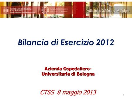 Bilancio di Esercizio 2012 1 Azienda Ospedaliero- Universitaria di Bologna CTSS 8 maggio 2013.