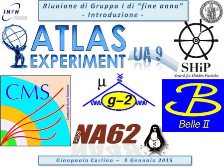 2Napoli - 7 Gennaio 2015 G Carlino - Introduzione PSI MEG FRASCATI KLOE CERN ATLAS – CMS – LHCB TOTEM – LHCf UA9 NA62 COMPASS SHIP FNAL CDF MU2E G-2 SLAC.