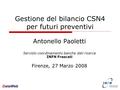 Gestione del bilancio CSN4 per futuri preventivi Antonello Paoletti Servizio coordinamento banche dati ricerca INFN Frascati Firenze, 27 Marzo 2008.