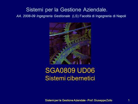 Sistemi per la Gestione Aziendale - Prof. Giuseppe Zollo1 Sistemi per la Gestione Aziendale. AA. 2008-09 Ingegneria Gestionale (LS) Facoltà di Ingegneria.