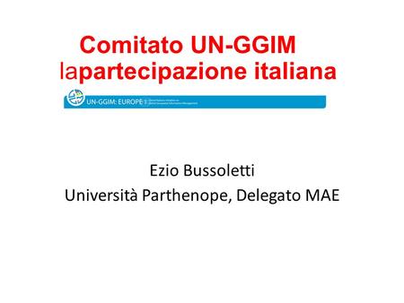 Comitato UN-GGIM lapartecipazione italiana Ezio Bussoletti Università Parthenope, Delegato MAE.