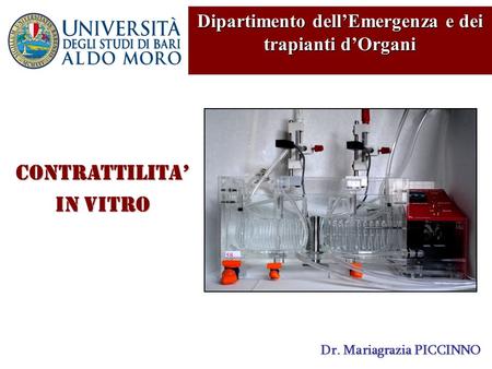 CONTRATTILITA’ In vitro Dr. Mariagrazia PICCINNO Dipartimento dell’Emergenza e dei trapianti d’Organi.