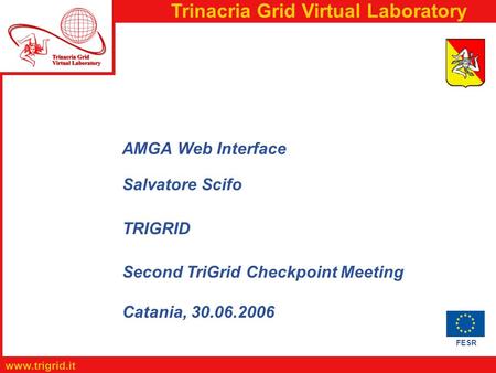 FESR www.trigrid.it Trinacria Grid Virtual Laboratory AMGA Web Interface Salvatore Scifo TRIGRID Second TriGrid Checkpoint Meeting Catania, 30.06.2006.