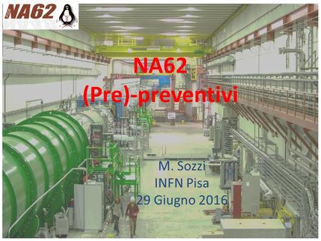 NA62 (Pre)-preventivi M. Sozzi INFN Pisa 29 Giugno 2016.