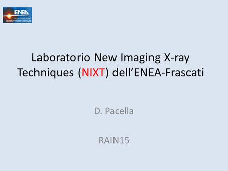 Laboratorio New Imaging X-ray Techniques (NIXT) dell’ENEA-Frascati D. Pacella RAIN15.