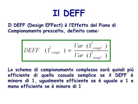 Il DEFF Il DEFF (Design EFFect) è l’Effetto del Piano di