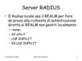 13 dicembre 2006Gestione Visitatori1 Server RADIUS Il Radius locale usa il REALM per fare da proxy alla richiesta di autenticazione diretta ai REALM non.