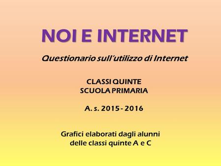 NOI E INTERNET Questionario sull’utilizzo di Internet CLASSI QUINTE SCUOLA PRIMARIA A. s. 2015 - 2016 Grafici elaborati dagli alunni delle classi quinte.