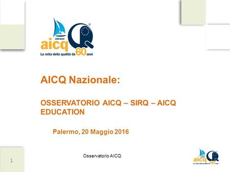 Osservatorio AICQ AICQ Nazionale: OSSERVATORIO AICQ – SIRQ – AICQ EDUCATION Palermo, 20 Maggio 2016 1.