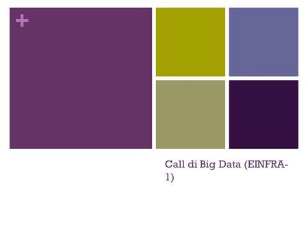 + Call di Big Data (EINFRA- 1). + La call … + + Cosa abbiamo in mano (come INFN) 1. L’infrastruttura 1 Tier1 + 12 Tier2 O(25000) cores O(20) PB di Disco.