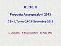 KLOE II Proposta Assegnazioni 2013 CSN1, Torino 24-28 Settembre 2012 L. Lista (NA)– P. Paolucci (NA) – M. Pepe (PG)