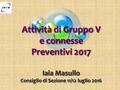 Attività di Gruppo V e connesse Preventivi 2017 Iaia Masullo Consiglio di Sezione 11/12 luglio 2016 1.
