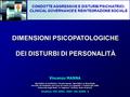 VINCENZO MANNA. 
CONDOTTE AGGRESSIVE E DISTURBI PSICHIATRICI: CLINICAL GOVERNANCE E REINTEGRAZIONE SOCIALE. 
DIMENSIONI PSICOPATOLOGICHE DEI DISTURBI DI PERSONALITÀ.