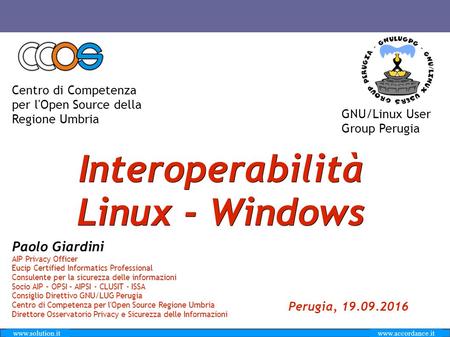 Perugia, 19/09/2016 GNU/Linux User Group Perugia  Centro di Competenza per l'Open Source.