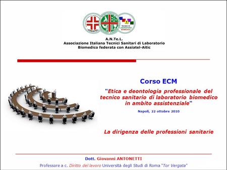 Corso ECM Etica e deontologia professionale del tecnico sanitario di laboratorio biomedico in ambito assistenziale Napoli, 22 ottobre 2010 La dirigenza.