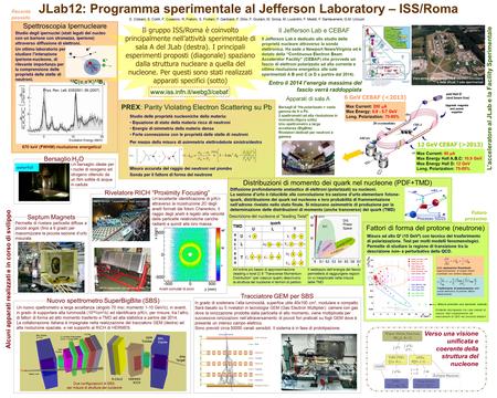 JLab12: Programma sperimentale al Jefferson Laboratory – ISS/Roma Il gruppo ISS/Roma è coinvolto principalmente nell’attività sperimentale di sala A del.